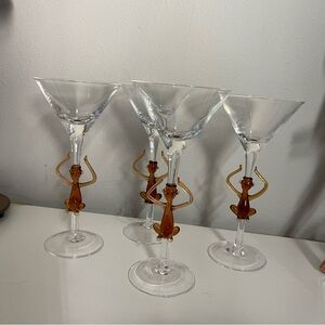 Set of Clear Martini Glasses with Brown Monkey Design